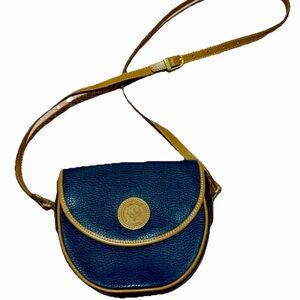 Vintage Delane Canada Crossbody Bag Blue Tan Leather Structured